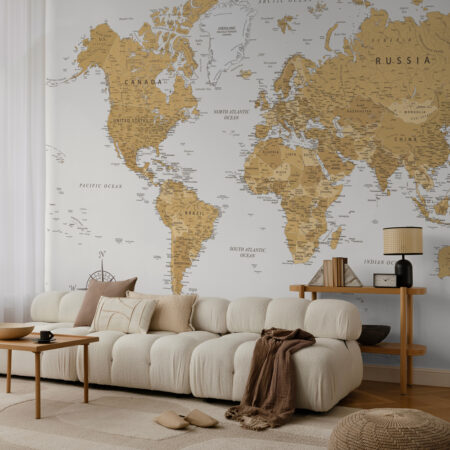 Αυτοκόλλητη Ταπετσαρία τοίχου EARTHTONE WORLD MAP - Χάρτες - Πόλεις