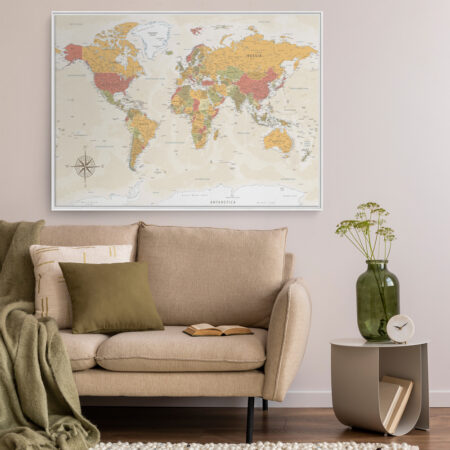 Πινακας σε καμβά GREEN RED ORANGE WORLD MAP