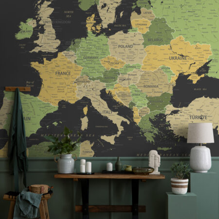 Αυτοκόλλητη Ταπετσαρία τοίχου GREEN YELLOW GOLD EUROPE MAP - Χάρτες - Πόλεις