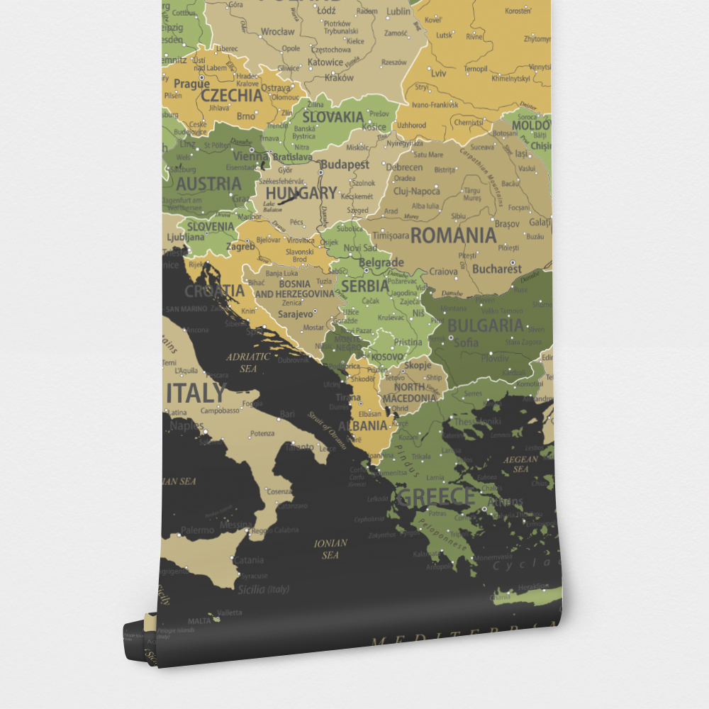 Αυτοκόλλητη Ταπετσαρία τοίχου GREEN YELLOW GOLD EUROPE MAP