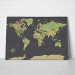 Πινακας σε καμβά GREEN YELLOW GOLD WORLD MAP