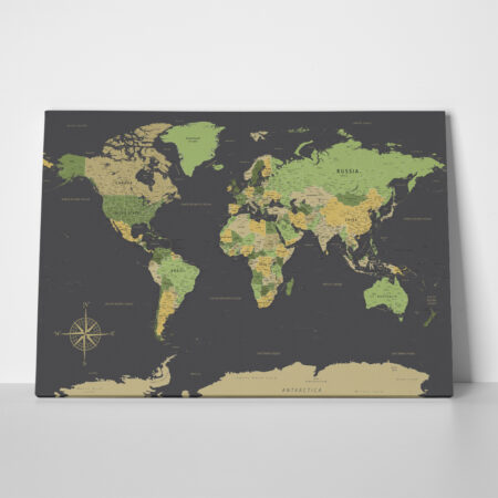 Πινακας σε καμβά GREEN YELLOW GOLD WORLD MAP - Χαρτες Sticky 1