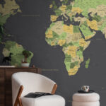 Αυτοκόλλητη Ταπετσαρία τοίχου GREEN YELLOW GOLD WORLD MAP