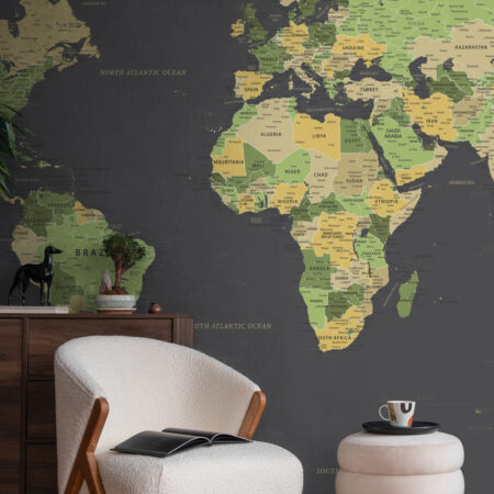 Αυτοκόλλητη Ταπετσαρία τοίχου GREEN YELLOW GOLD WORLD MAP - Χάρτες - Πόλεις Sticky 1