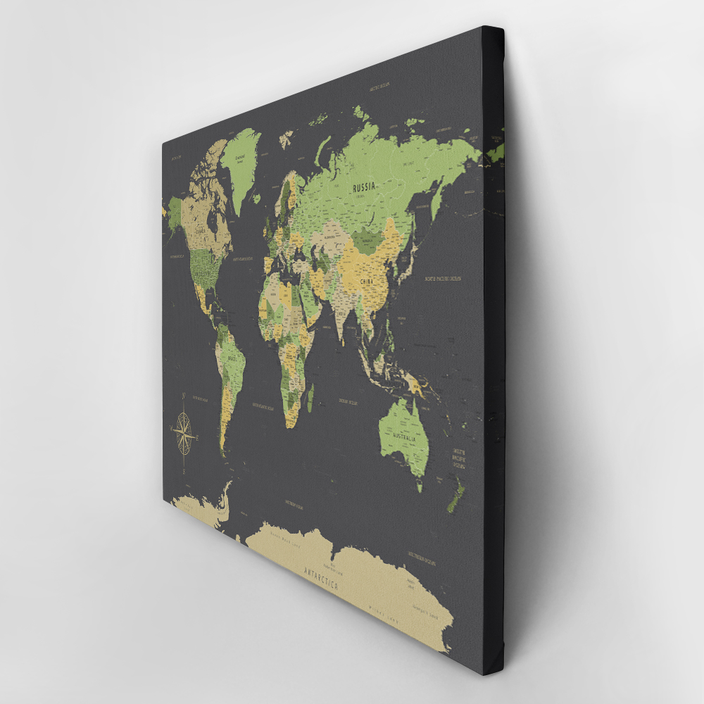 Πινακας σε καμβά GREEN YELLOW GOLD WORLD MAP