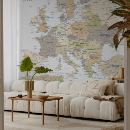 Αυτοκόλλητη Ταπετσαρία τοίχου PASTEL EUROPE MAP - Χάρτες - Πόλεις