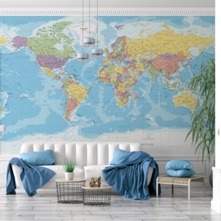 Αυτοκόλλητη Ταπετσαρία τοίχου POLITICAL WORLD MAP - Χάρτες - Πόλεις