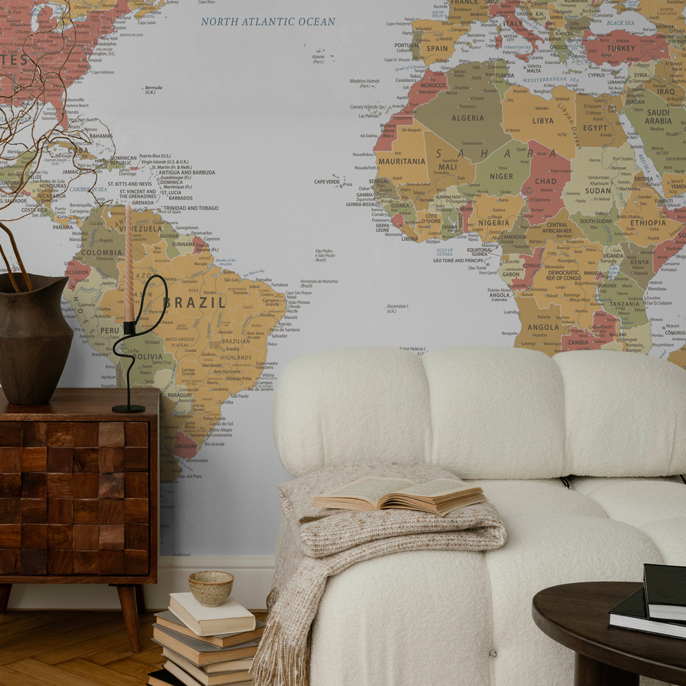 Αυτοκόλλητη Ταπετσαρία τοίχου WARM VINTAGE WORLD MAP