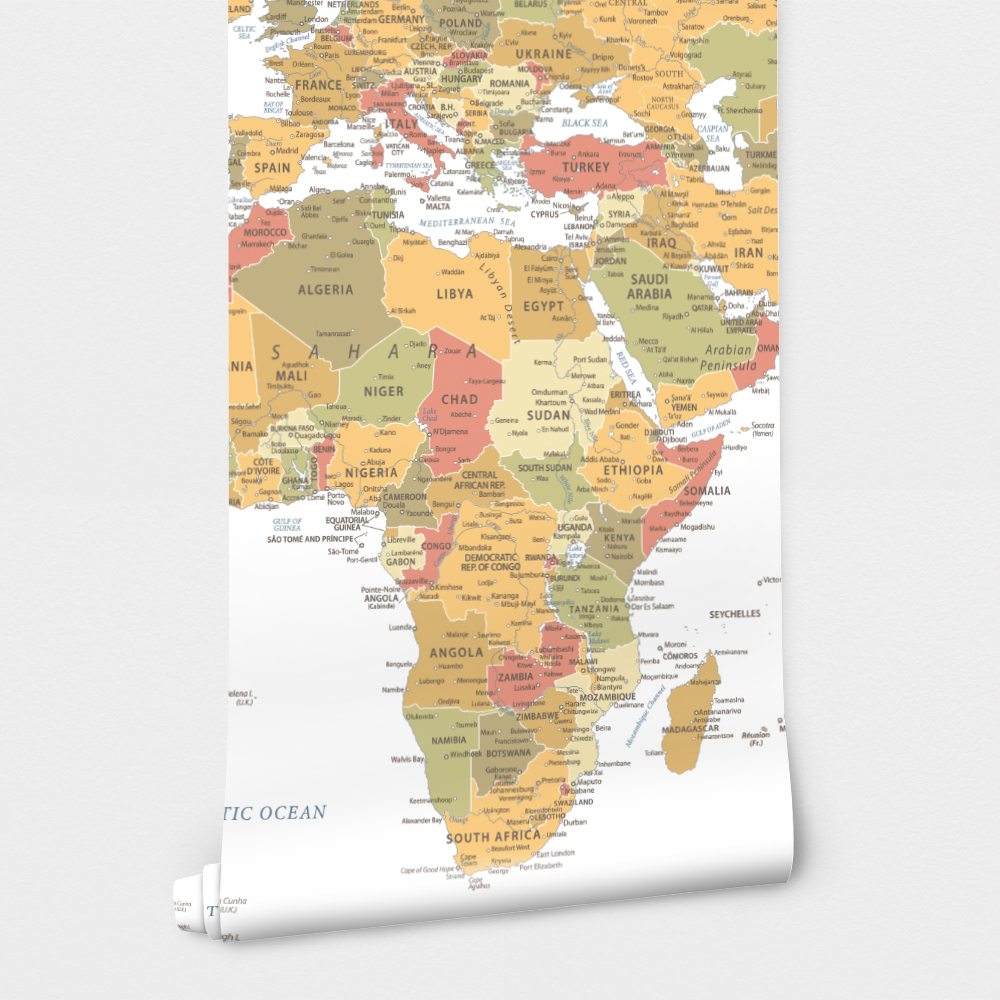 Αυτοκόλλητη Ταπετσαρία τοίχου WARM VINTAGE WORLD MAP