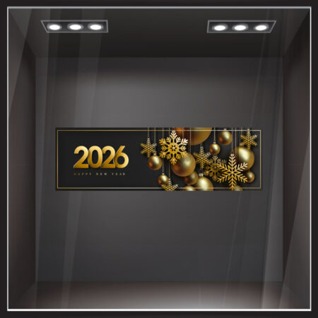 Χριστουγεννιάτικο αυτοκόλλητο HAPPY NEW YEAR 2026 - Χριστουγεννιάτικη βιτρίνα Sticky 2