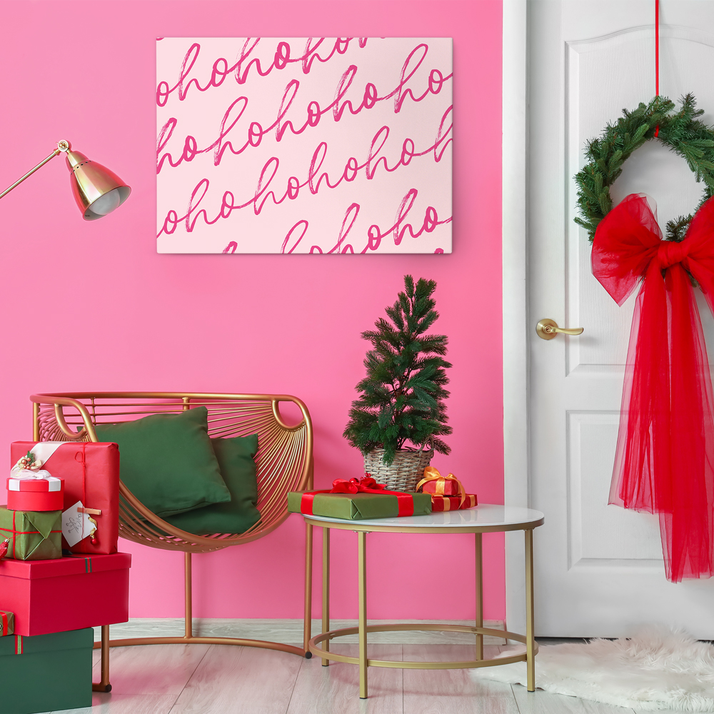 Πινακας σε καμβά HO HO HO PINK CHRISTMAS