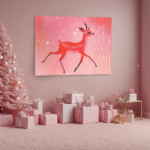 Πινακας σε καμβά PINK CHRISTMAS DEER