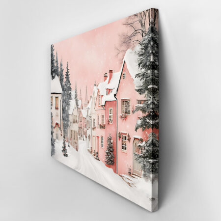 Πινακας σε καμβά PINK CHRISTMAS SNOWY ROOFS - Χριστουγεννιάτικοι Πίνακες Sticky 3