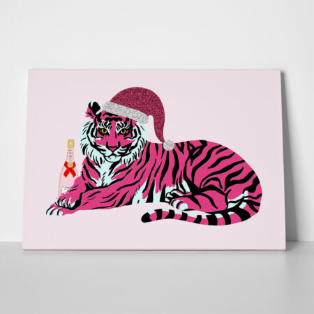 Πινακας σε καμβά PINK CHRISTMAS TIGER - Χριστουγεννιάτικοι Πίνακες Sticky 1
