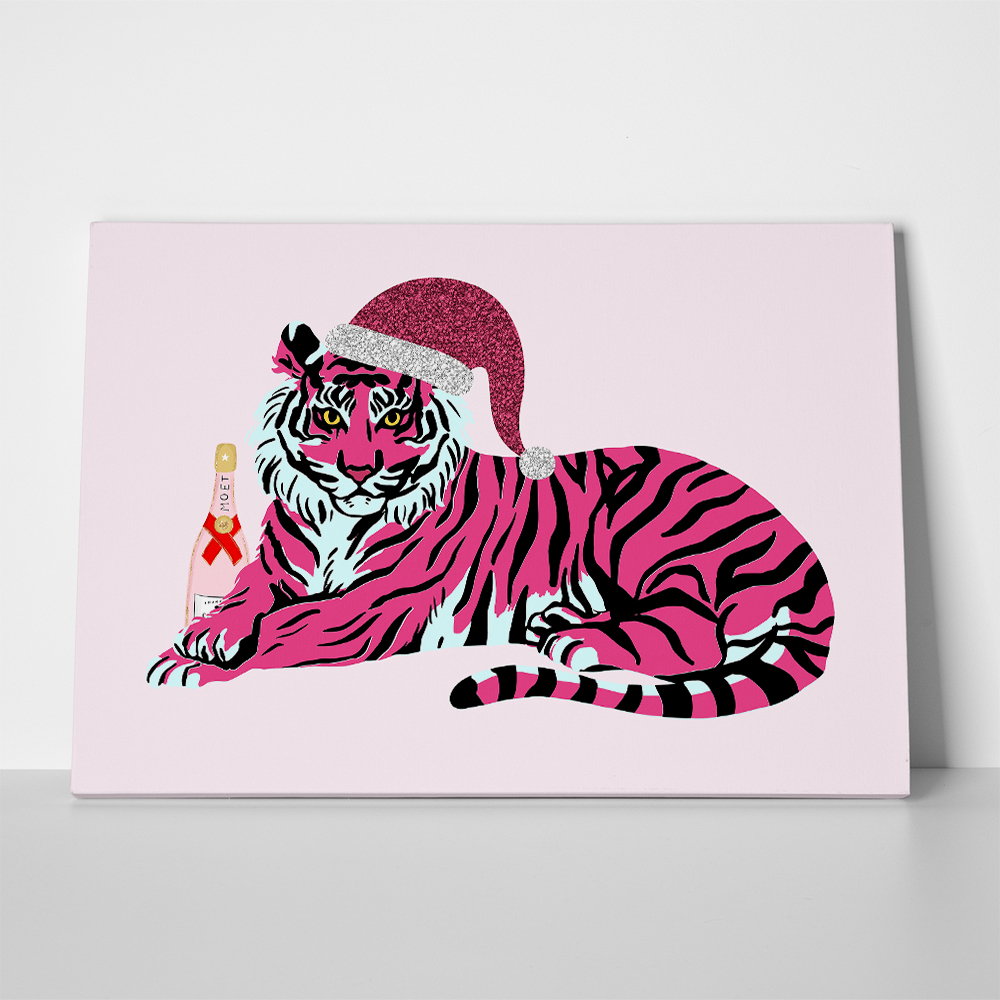 Πινακας σε καμβά PINK CHRISTMAS TIGER