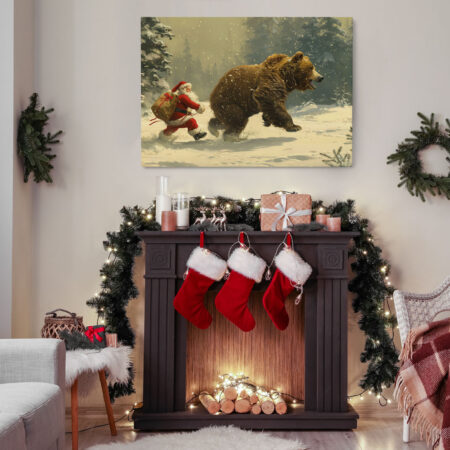 Πινακας σε καμβά SANTA WITH BEAR - Χριστουγεννιάτικοι Πίνακες