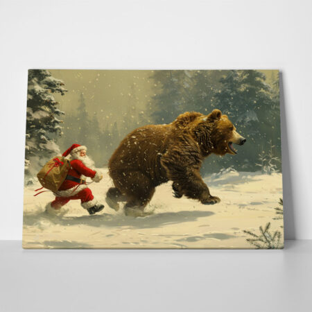 Πινακας σε καμβά SANTA WITH BEAR - Χριστουγεννιάτικοι Πίνακες Sticky 1