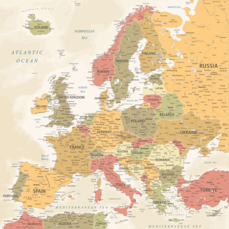 Πίνακας Τετράγωνος VINTAGE EUROPE MAP - Χαρτες Sticky 5