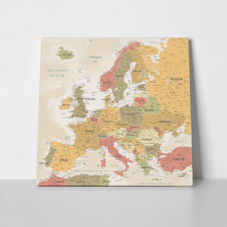 Πίνακας Τετράγωνος VINTAGE EUROPE MAP - Χαρτες Sticky 1
