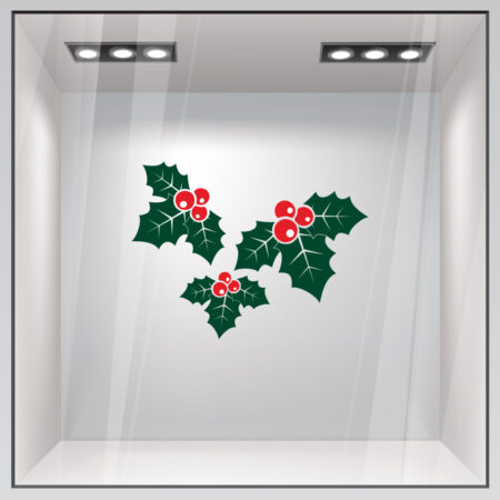 Χριστουγεννιάτικο αυτοκόλλητο XMAS HOLLY BERRIES - Χριστουγεννιάτικη βιτρίνα