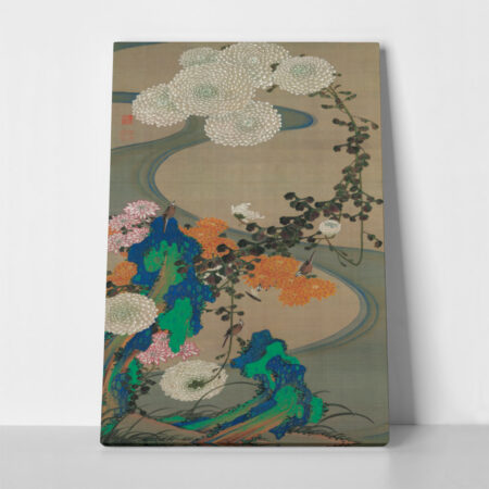 Πινακας σε καμβά JAKUCHU ITO - CHRYSANTHEMUMS BY A STREAM WITH ROCKS - Jakuchu Ito Sticky 1