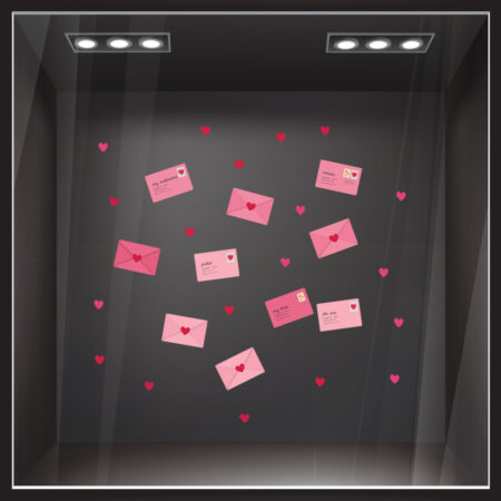 Αυτοκoλλητο Βιτρίνας LOVE LETTERS AND HEARTS - Αγίου Βαλεντίνου