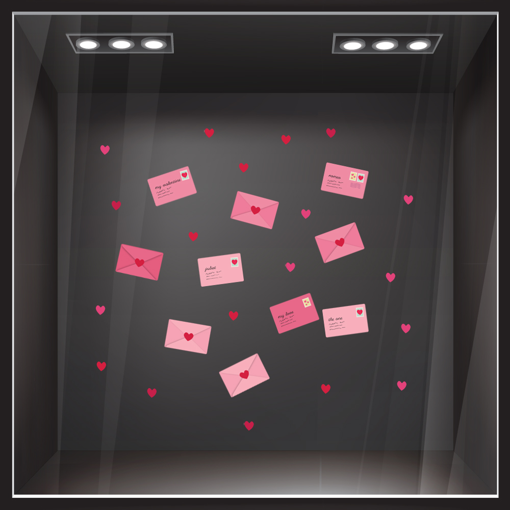 Αυτοκoλλητο Βιτρίνας LOVE LETTERS AND HEARTS