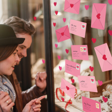 Αυτοκoλλητο Βιτρίνας LOVE LETTERS AND HEARTS - Αγίου Βαλεντίνου Sticky 1