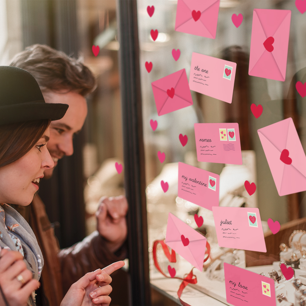 Αυτοκoλλητο Βιτρίνας LOVE LETTERS AND HEARTS