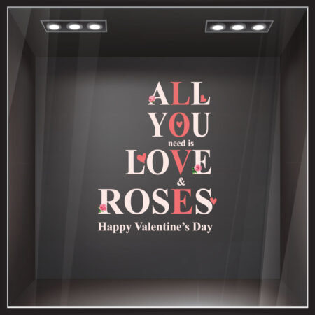 Αυτοκoλλητο Βιτρίνας LOVE AND ROSES - Αγίου Βαλεντίνου