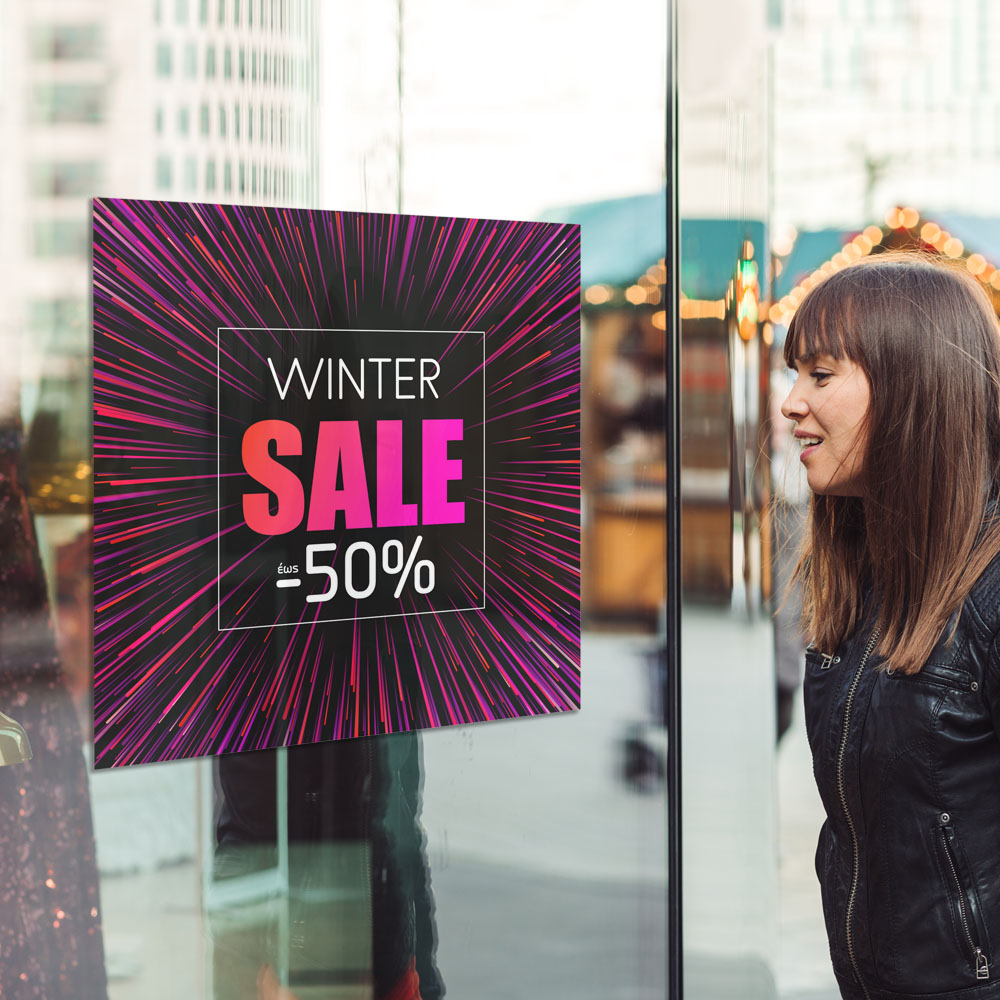 Αυτοκoλλητο Εκπτωσεων WINTER SALE RED BLACK MAGENDA