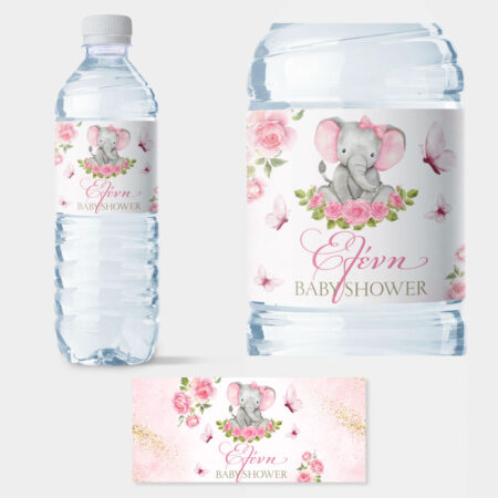 Αυτοκολλητη ετικέτα για μπουκαλι νερου ELEPHANT BABY SHOWER - Αυτοκολλητες ετικετες για μπουκαλακια νερου Sticky 1