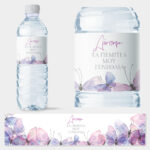 Αυτοκολλητη ετικέτα για μπουκαλι νερου PURPLE BUTTERFLIES NAME LABEL