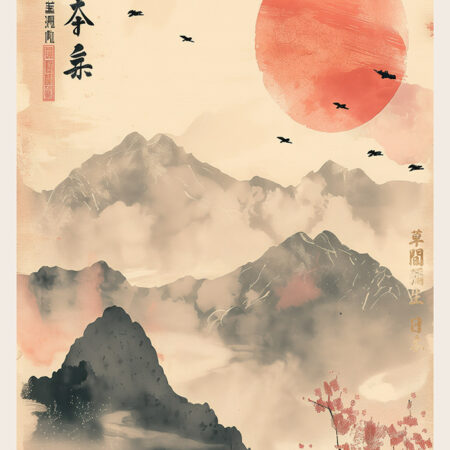 Πόστερ RED ASIAN SUN AND MOUNTAINS - Τοπια - Φυση Sticky 2