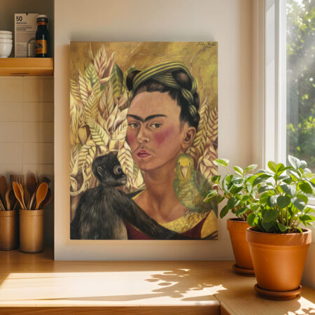 Πινακας σε καμβά FRIDA KAHLO - SELF PORTRAIT WITH MONKEY AND PARROT