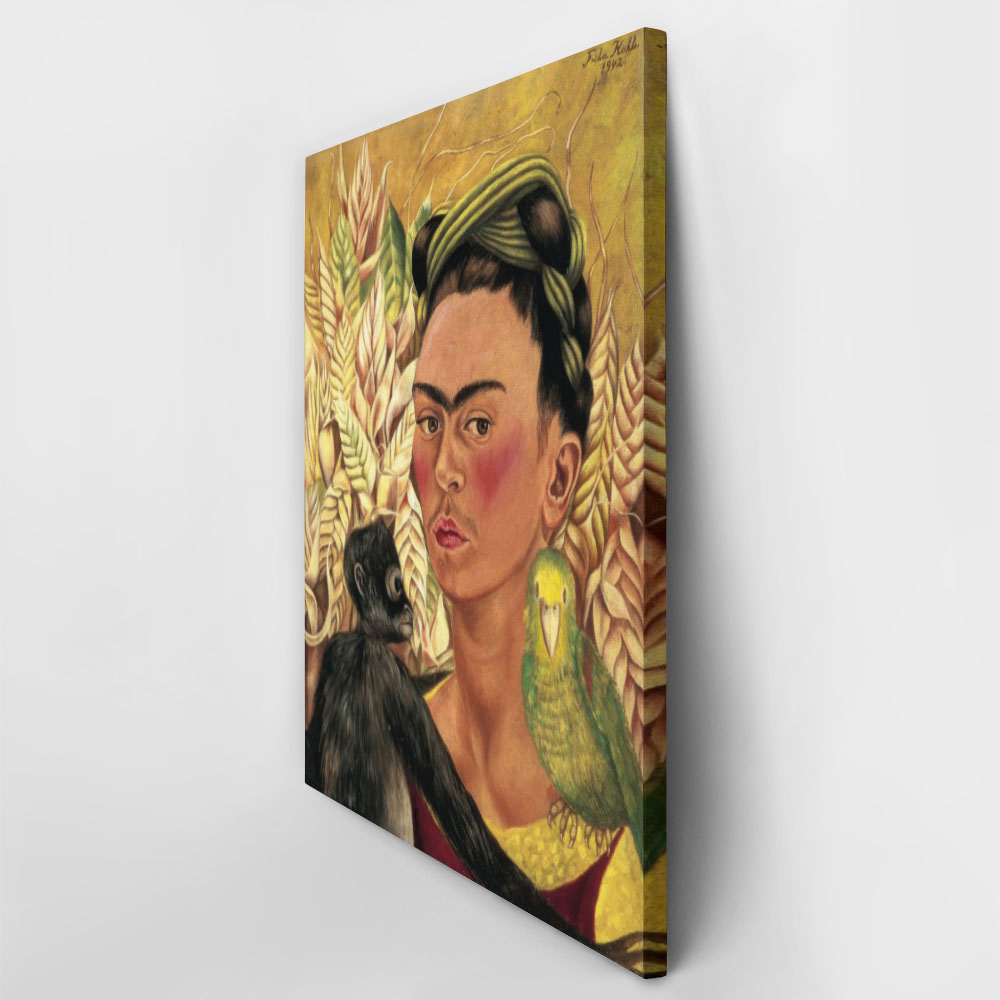 Πινακας σε καμβά FRIDA KAHLO - SELF PORTRAIT WITH MONKEY AND PARROT