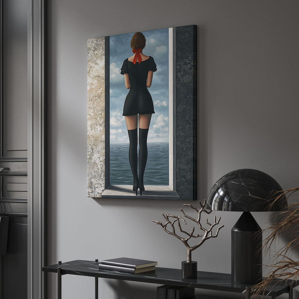 Πινακας σε καμβά WOMAN IN FRONT OF SEA RETRO DREAMSCAPE