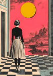 Πινακας σε καμβά WOMAN WITH ORANGE SUN RETRO DREAMSCAPE