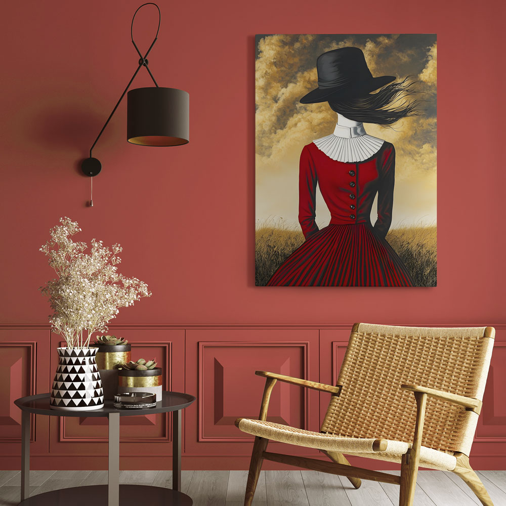 Πινακας σε καμβά RED DRESS AND HAT RETRO DREAMSCAPE