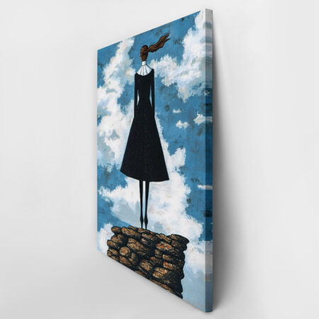 Πινακας σε καμβά BLACK DRESSED WOMAN ON TOP OF ROCKS RETRO DREAMSCAPE - Εργα Τεχνης Sticky 3