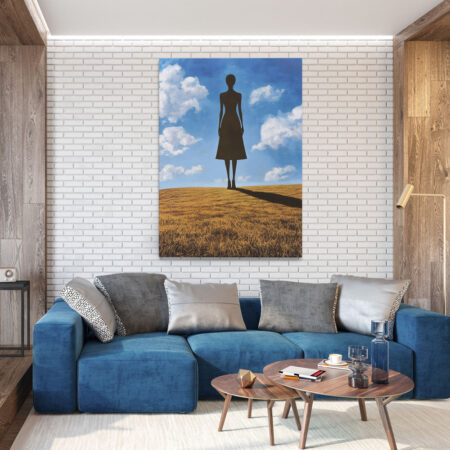 Πινακας σε καμβά BLACK FIGURE OF A WOMAN IN FIELD RETRO DREAMSCAPE - Πορτραιτα και Φιγουρες