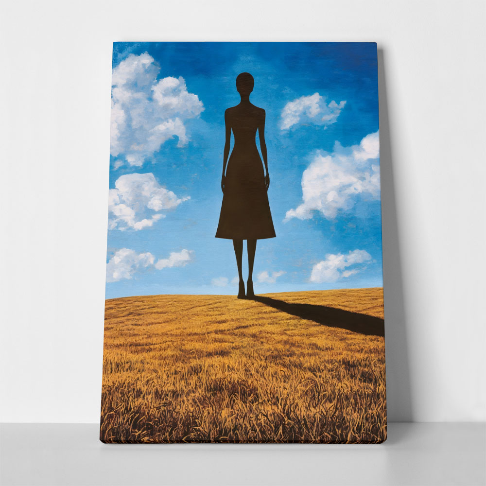 Πινακας σε καμβά BLACK FIGURE OF A WOMAN IN FIELD RETRO DREAMSCAPE
