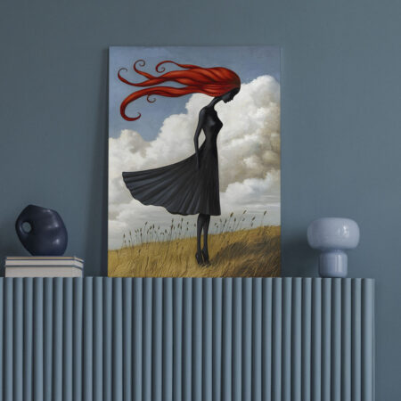 Πινακας σε καμβά BLACK FIGURE WITH RED HAIR RETRO DREAMSCAPE - Εργα Τεχνης