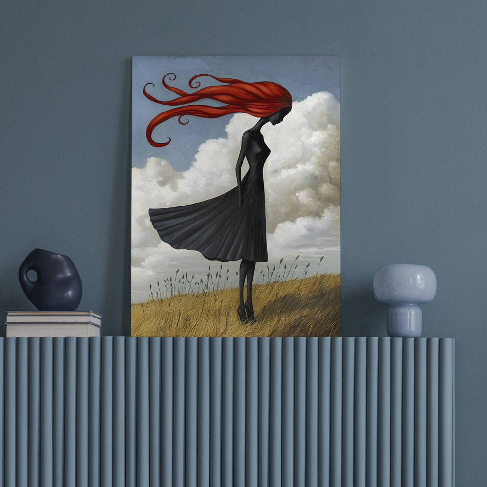 Πινακας σε καμβά BLACK FIGURE WITH RED HAIR RETRO DREAMSCAPE