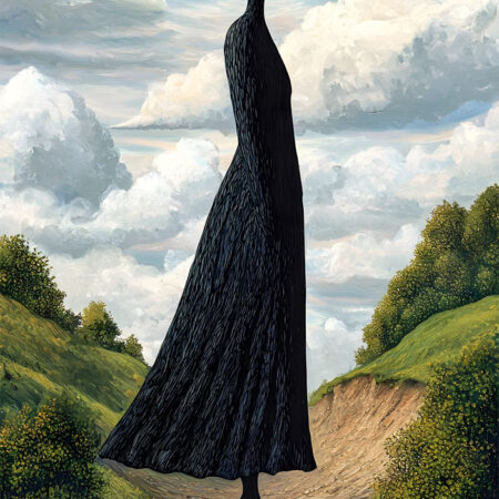 Πινακας σε καμβά BLACK FIGURED WOMAN ON PATH RETRO DREAMSCAPE - Πορτραιτα και Φιγουρες Sticky 6