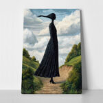 Πινακας σε καμβά BLACK FIGURED WOMAN ON PATH RETRO DREAMSCAPE