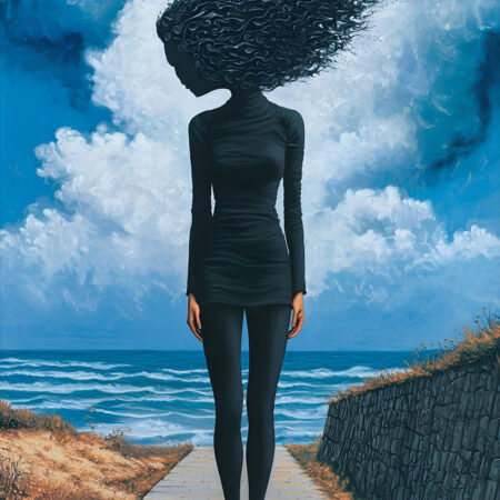 Πινακας σε καμβά BLACK SILHOUETTE IN FRONT OF SEA RETRO DREAMSCAPE - Εργα Τεχνης Sticky 6