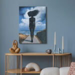 Πινακας σε καμβά BLACK SILHOUETTE IN FRONT OF SEA RETRO DREAMSCAPE