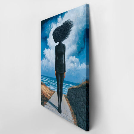 Πινακας σε καμβά BLACK SILHOUETTE IN FRONT OF SEA RETRO DREAMSCAPE - Εργα Τεχνης Sticky 3