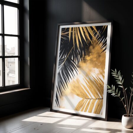 Πόστερ BLACK AND GOLD PALM LEAVES - Botanical - Λουλούδια